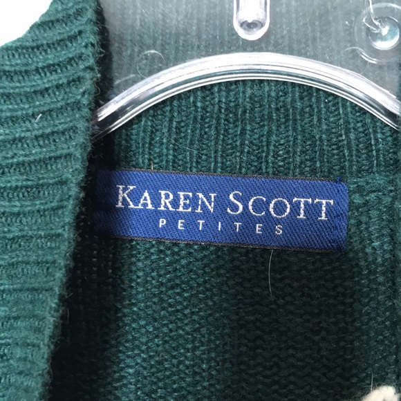 Karen Scott Green Winter Sweater with Snowmen and Snowflakes Petite Medium - Picture 2 of 11